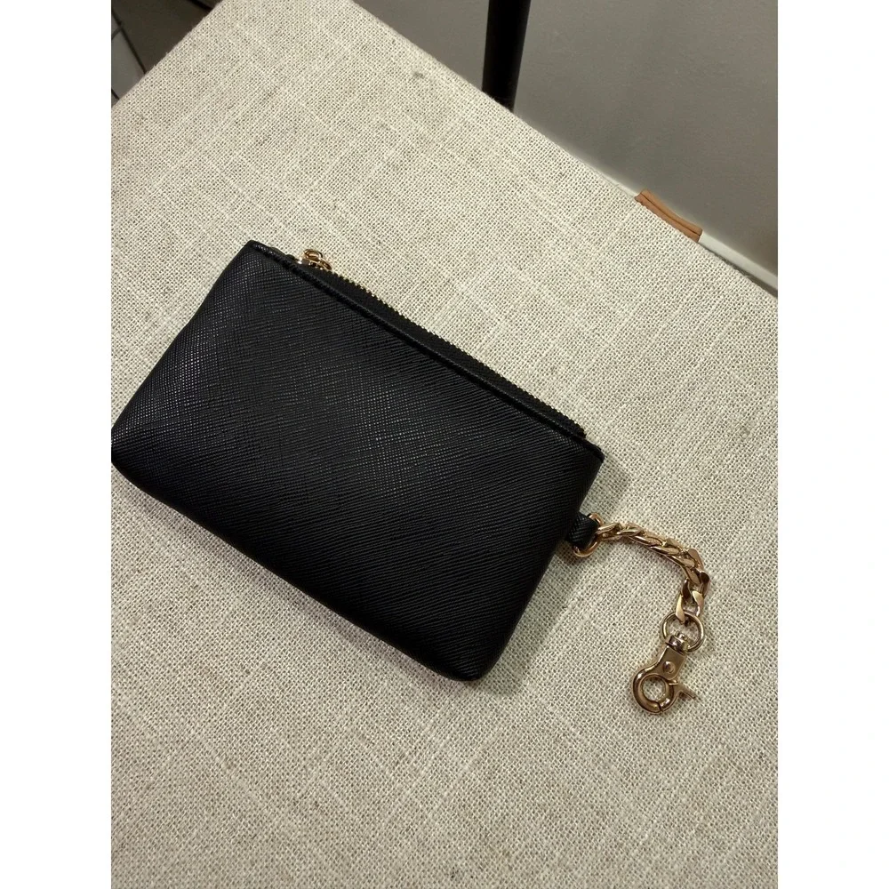 Dune London Black Saffiano Zip Coin Purse Key‎ Pouch Gold Chain Attachment
